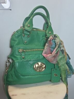 Emma Fox Green Leather Satchel with Gold Hardware